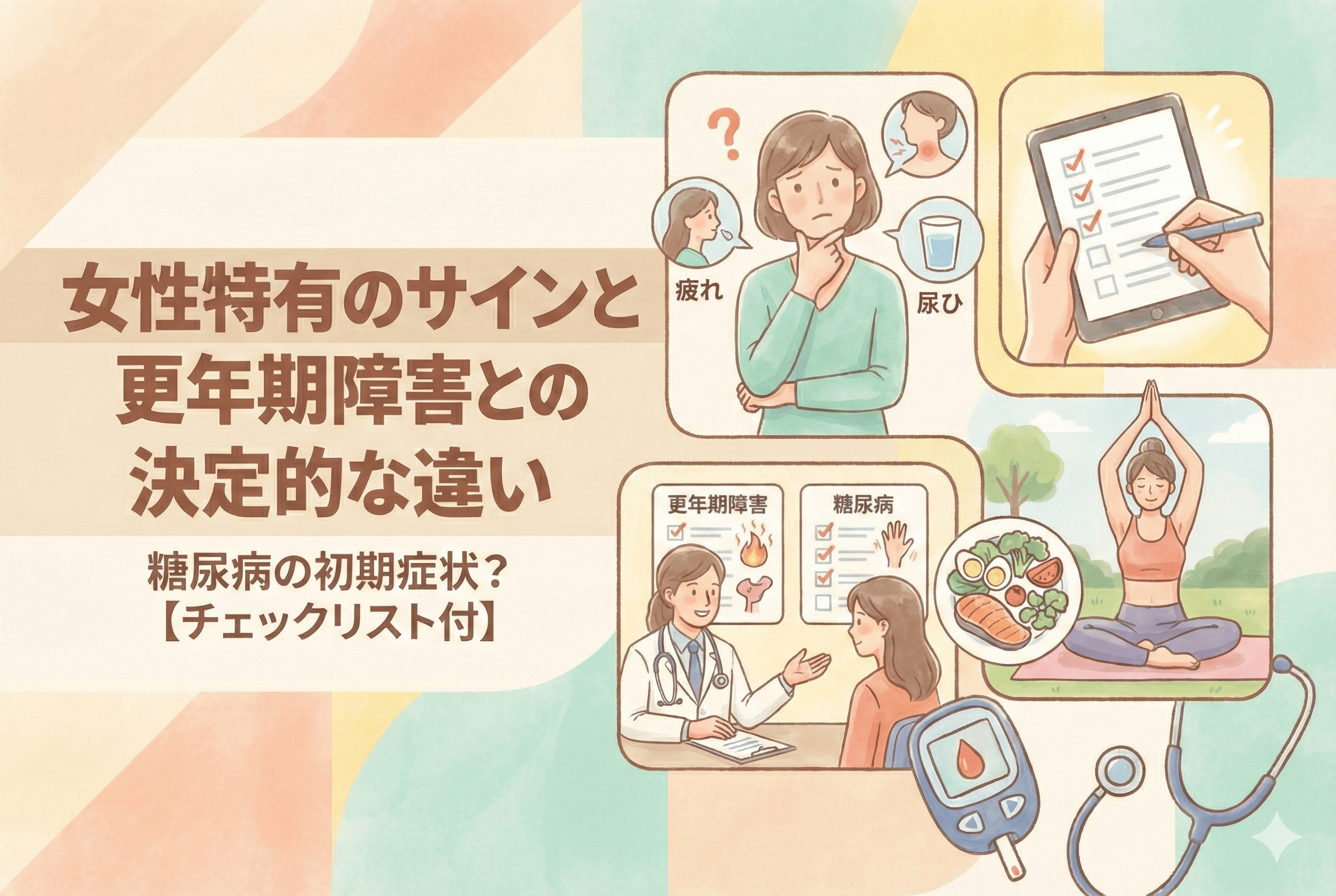 女性が「なんとなく体調が悪い」と感じたとき、更年期や仕事の疲れ、あるいは単なる睡眠不足だと思い込んでいないだろうか。実はその裏に、糖尿病の初期症状が隠れているケースが少なくない。とりわけ女性の場合、月経周期やホルモンバランスの影響で症状がマスクされやすく、発見が遅れる傾向が指摘されている。本記事では、2026年時点の最新知見と現場の声をもとに、女性特有の“見逃しがちなサイン”を徹底解説する。