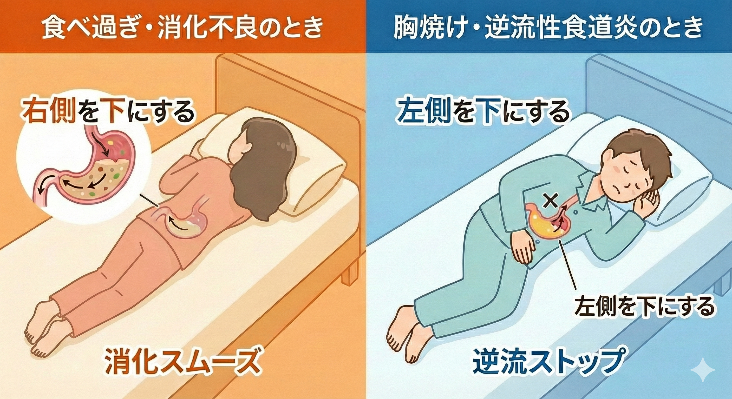 胃もたれを治す体勢は右か左か？逆効果を防ぐ正しい寝方と即効対処法