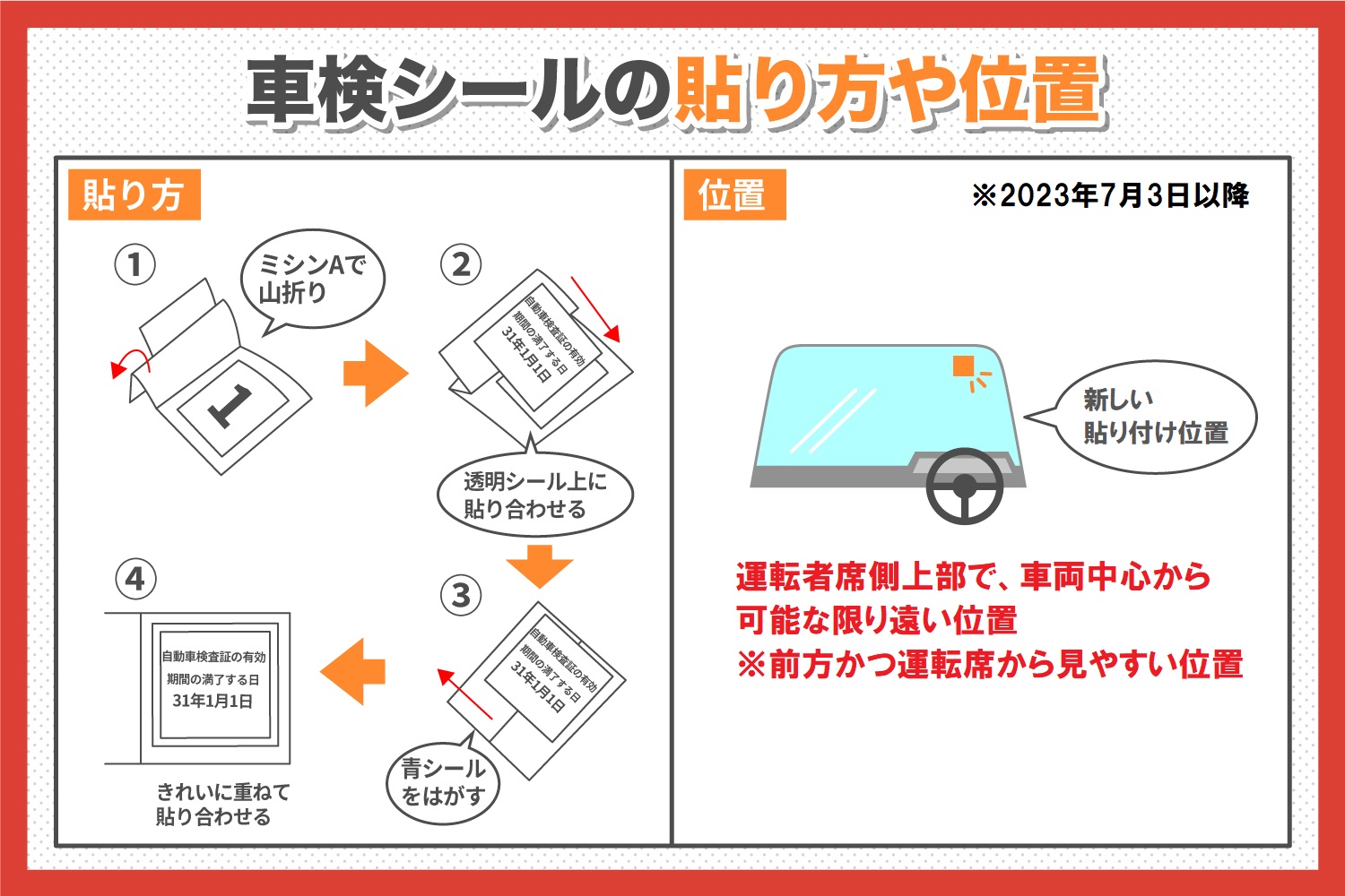 車検シールの貼り方最新基準！運転席側への変更理由と失敗しない手順