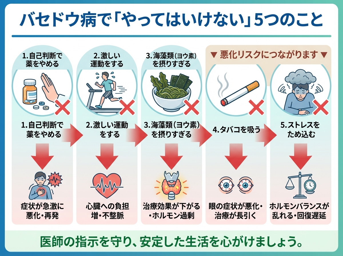 バセドウ病でやってはいけない事とは？悪化を防ぐNg行動と対策解説