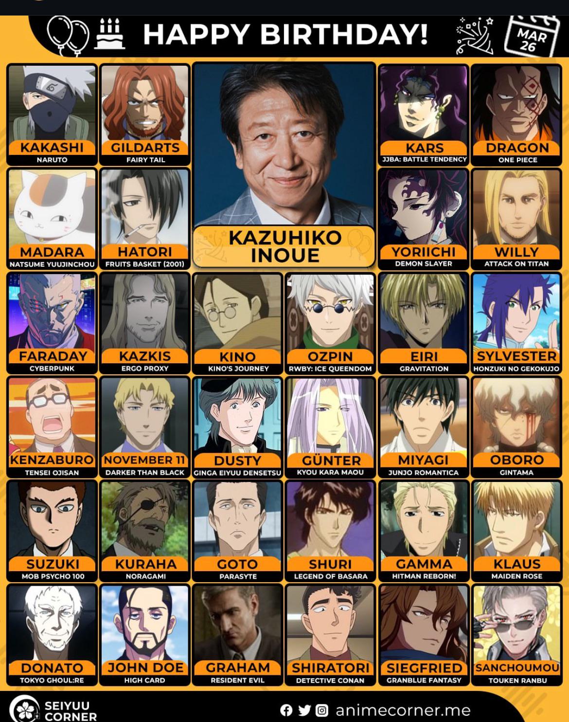 井上和彦の代表キャラ総まとめ！カカシやニャンコ先生、縁壱まで解剖