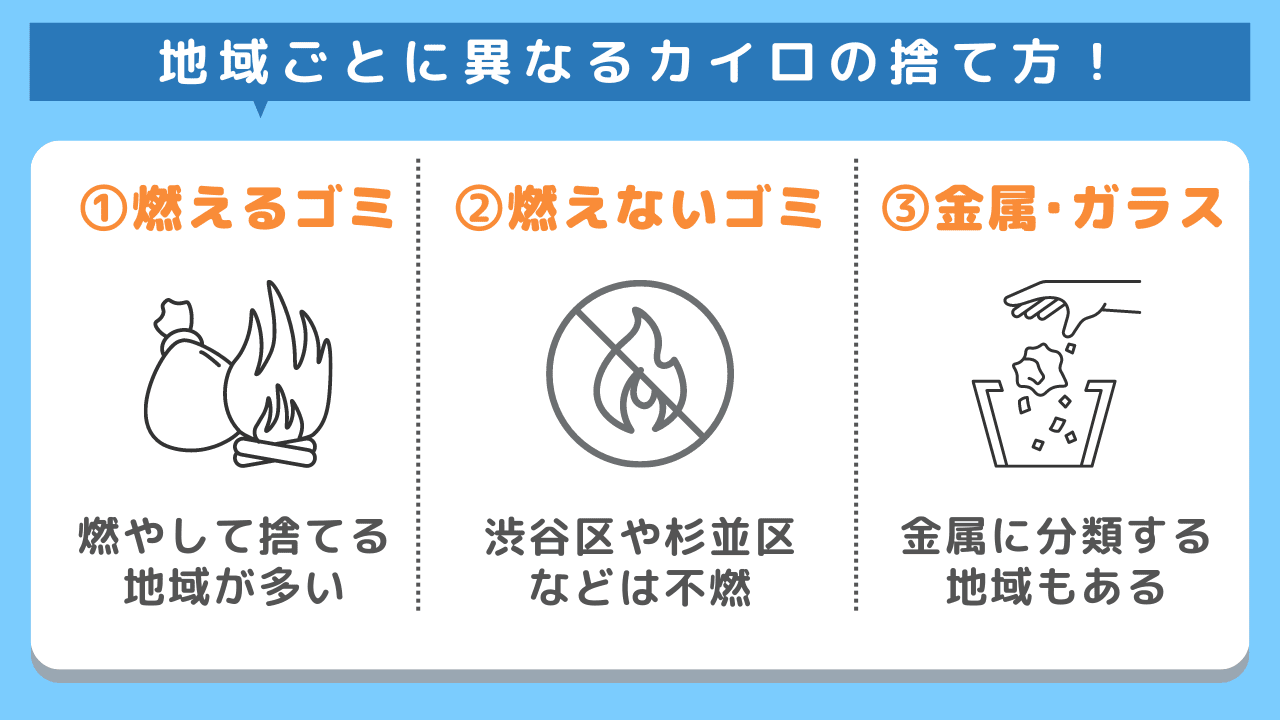 カイロの廃棄は何ゴミ？可燃・不燃が分かれる理由と発火リスクの真相