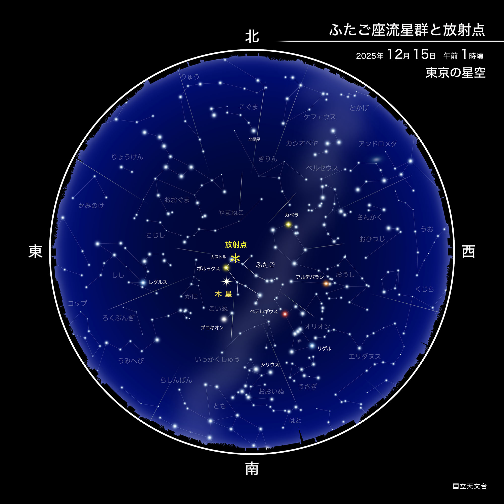 ふたご座流星群ピーク到達！極大の方角と肉眼で見る観測テクニック
